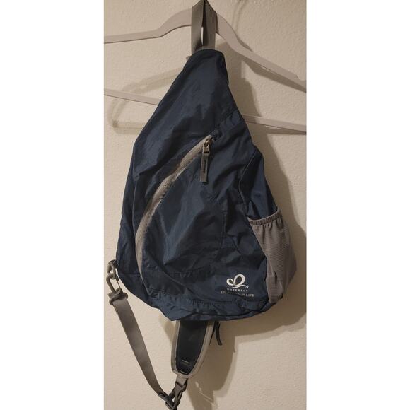 WATERFLY Crossbody Sling Backpack Bag Travel Hiking Chest Daypack Outdoors Blue - Picture 1 of 6